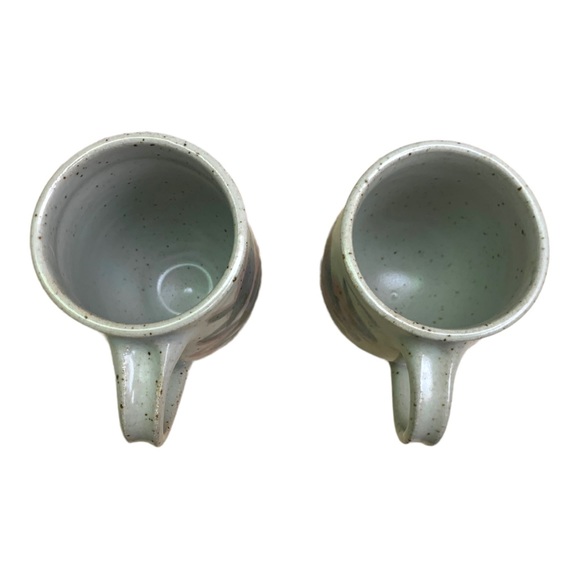 Handthrown Artisan Pottery Mugs Pastel Leaf Swirl Speckled Stone Boho Country - Picture 5 of 10